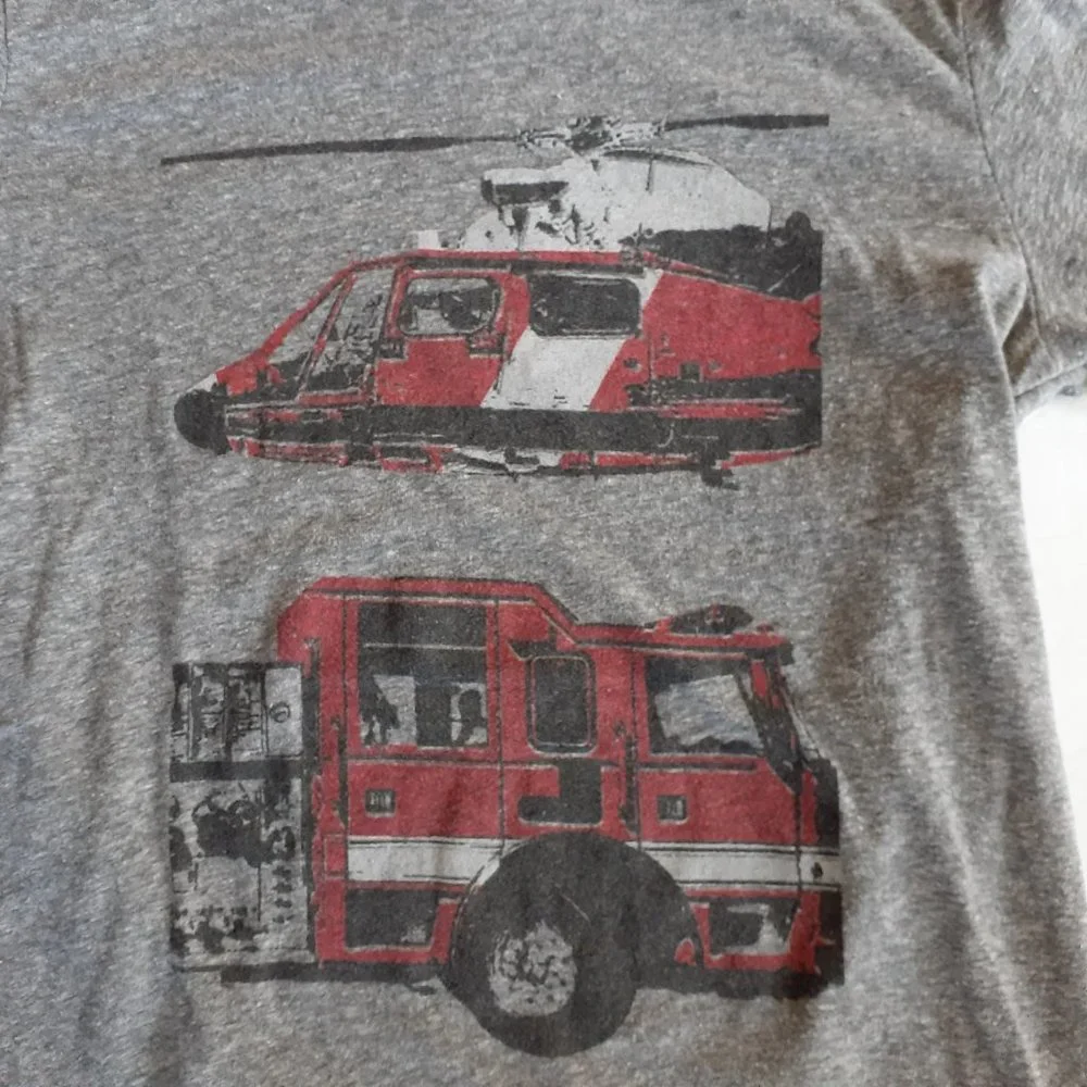 Jumping Beans Boys T-Shirt Rescue Vehicles Firetruck Long Sleeve Gray Size 7
